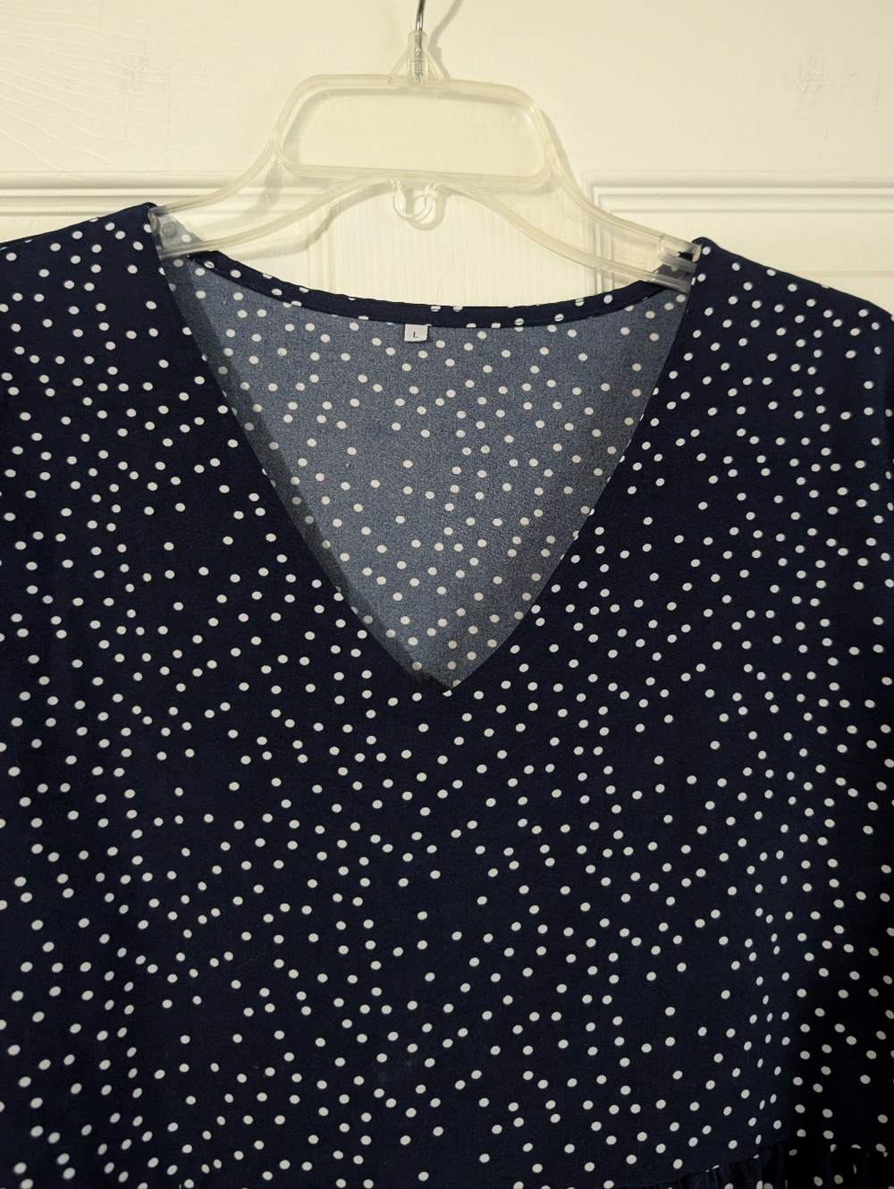 Polka Dot V-Neck Tiered Mini Dress Size L - Picture 2 of 7